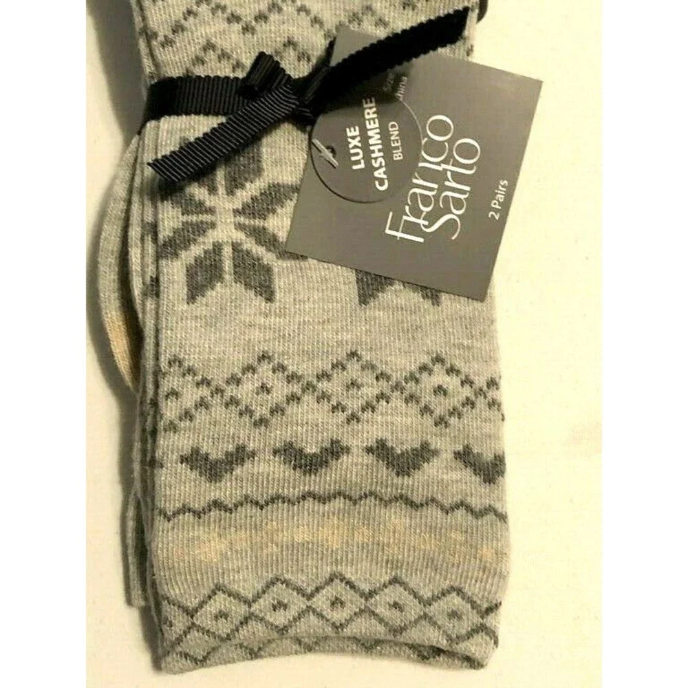Franco Sarto Cashmere Silk Blend Ladies Ankle Socks Fair Isle 2 Pair
